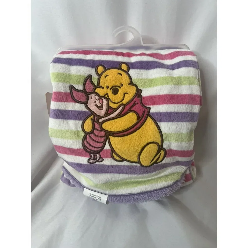 Disney Winnie The Pooh Piglet Pink Purple Green White Stripe Baby Blanket 30x40
